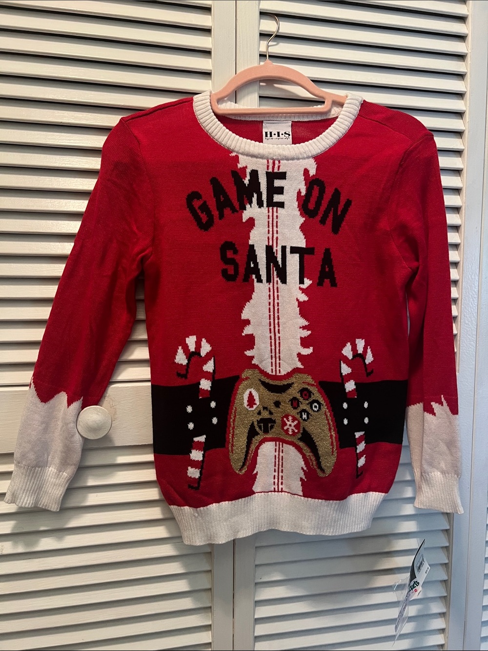 #2093**Game On Santa Red Christmas Sweater with Controller